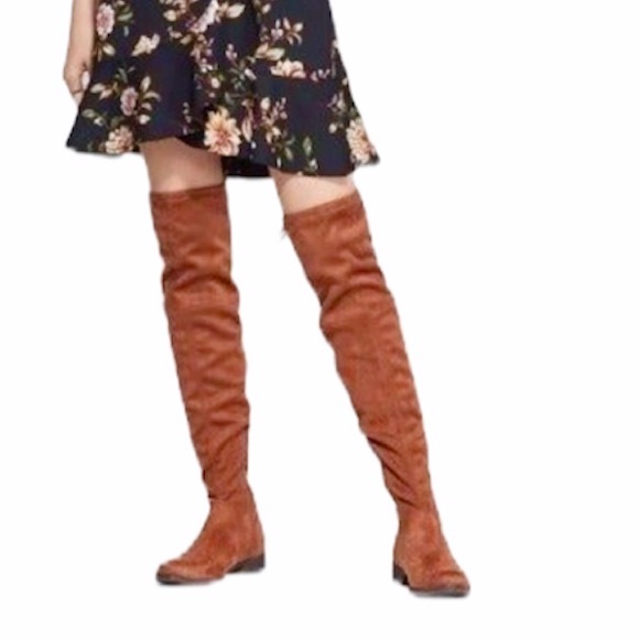 Vegan Suede Over the Knee Boots Chestnut Long Boot - Picture 7 of 7